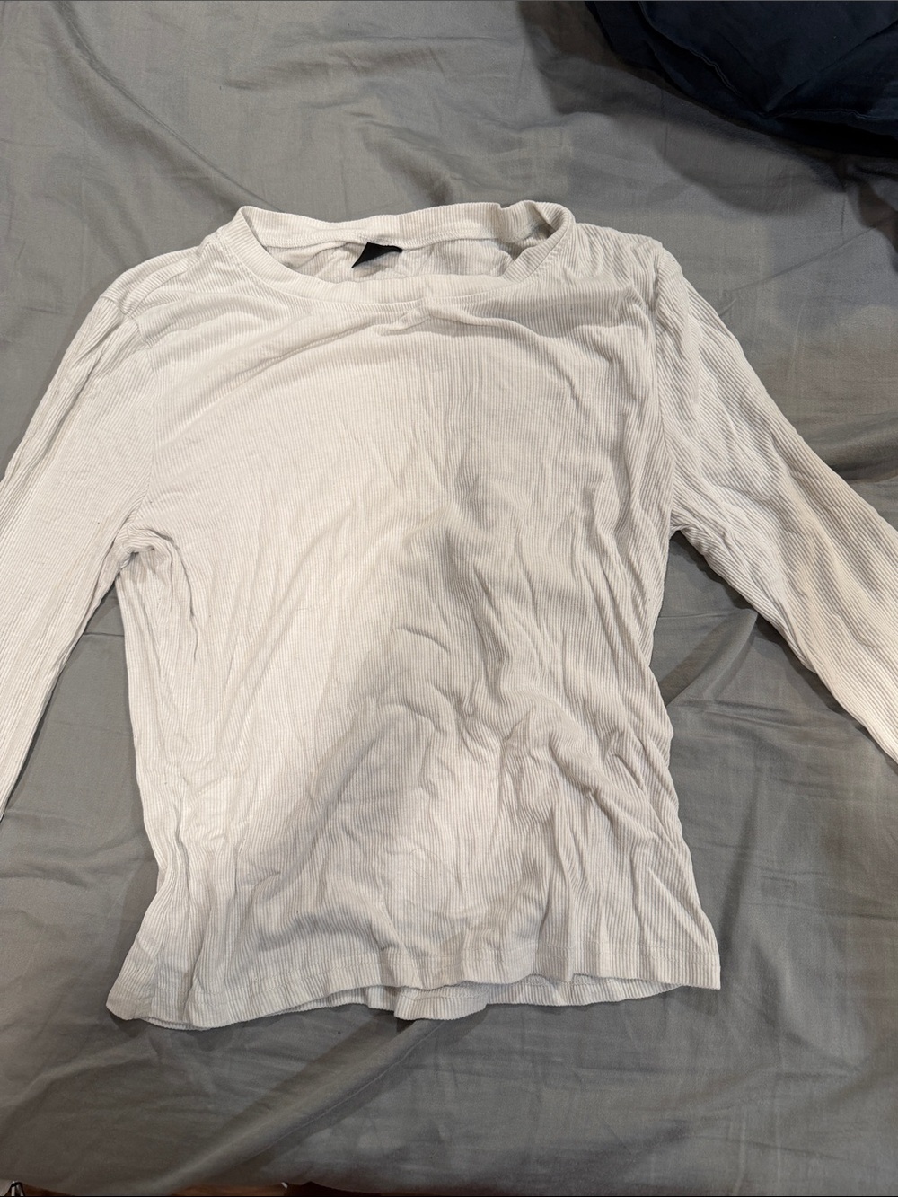 SHEIN White Ribbed Long Sleeve Crewneck Top